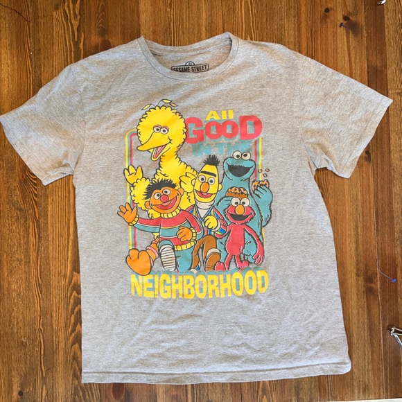 Sesame Street Tops - Sesame Street Gray Tee with Colorful Characters